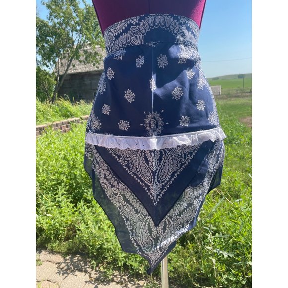 Vintage Blue Bandanna Half Apron Western Farmhouse - Picture 12 of 16